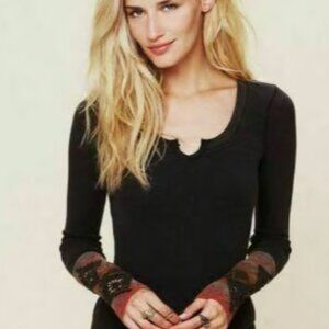 Free People Thermal Kombucha Crochet Cuff Long Sleeve Top - Small